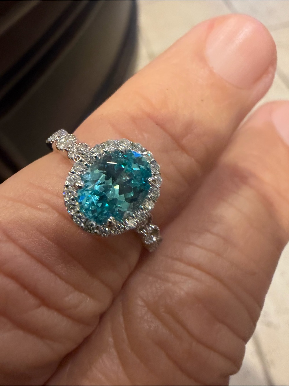 Parabia  Halo Ring with Pavé Diamonds Size 7